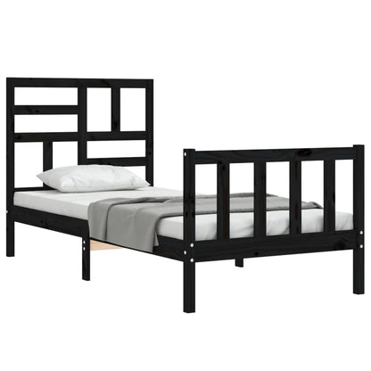 Estrutura de cama com cabeceira 90x200 cm madeira maciça preto