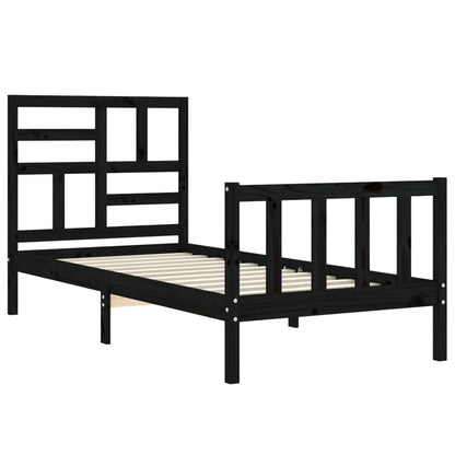 Estrutura de cama com cabeceira 90x200 cm madeira maciça preto