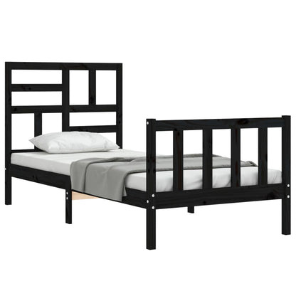 Estrutura de cama com cabeceira 100x200 cm madeira maciça preto