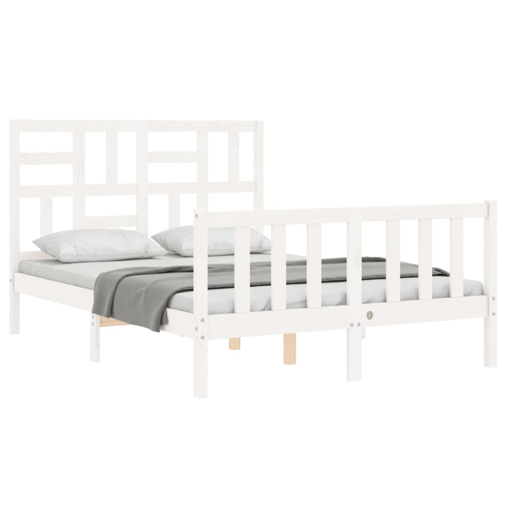 Estrutura de cama com cabeceira 120x200cm madeira maciça branco