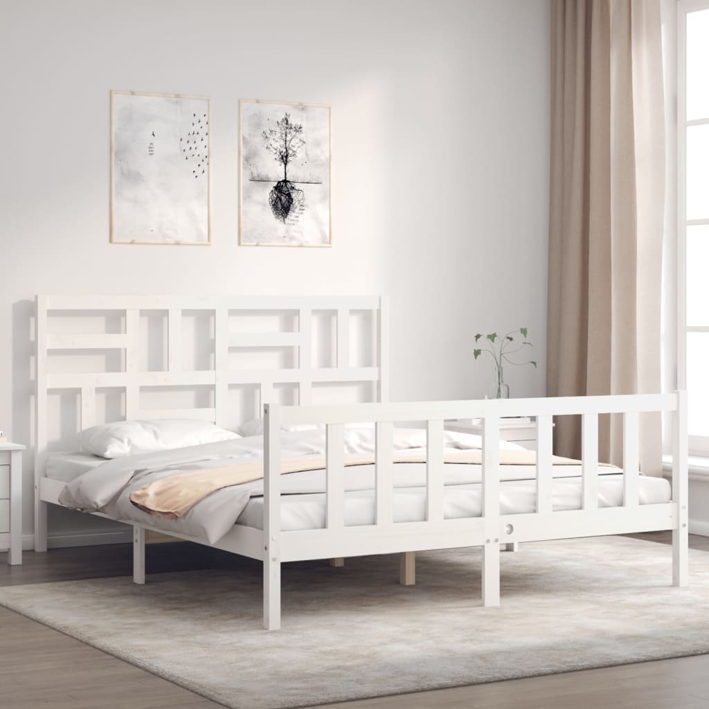 Estrutura de cama King Size com cabeceira madeira maciça branco