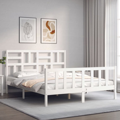 Estrutura de cama King Size com cabeceira madeira maciça branco