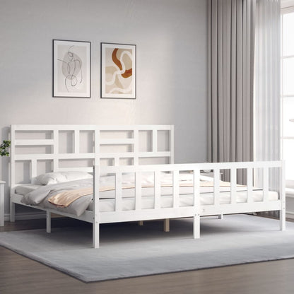 Estrutura de cama com cabeceira 200x200cm madeira maciça branco