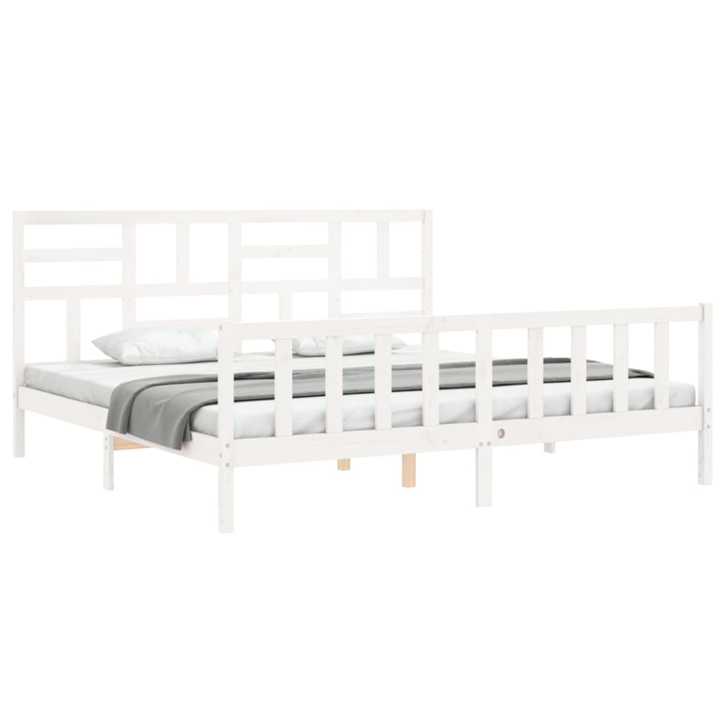 Estrutura de cama com cabeceira 200x200cm madeira maciça branco