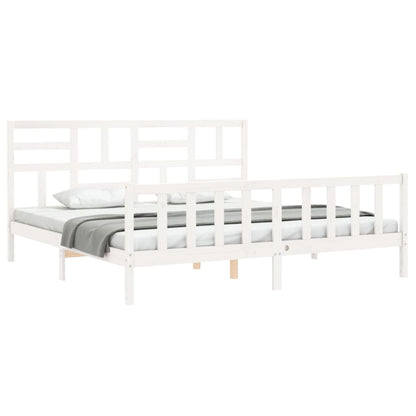 Estrutura de cama com cabeceira 200x200cm madeira maciça branco