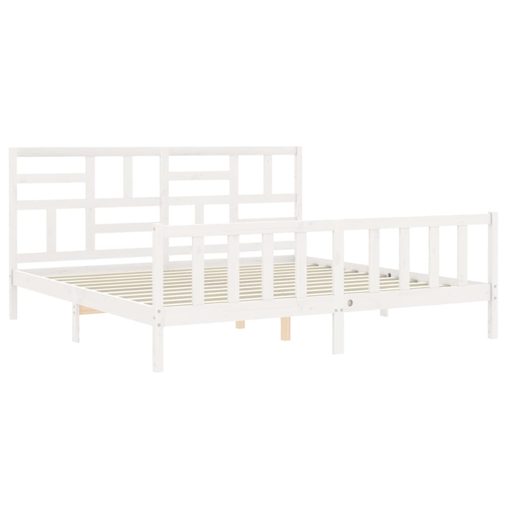 Estrutura de cama com cabeceira 200x200cm madeira maciça branco