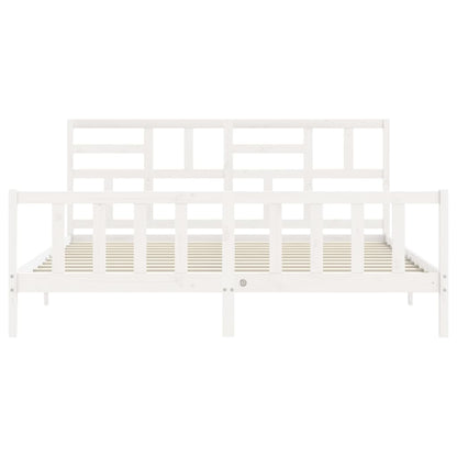 Estrutura de cama com cabeceira 200x200cm madeira maciça branco