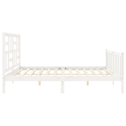 Estrutura de cama com cabeceira 200x200cm madeira maciça branco