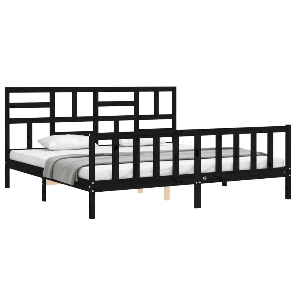 Estrutura de cama com cabeceira 200x200 cm madeira maciça preto