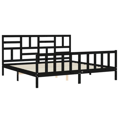 Estrutura de cama com cabeceira 200x200 cm madeira maciça preto