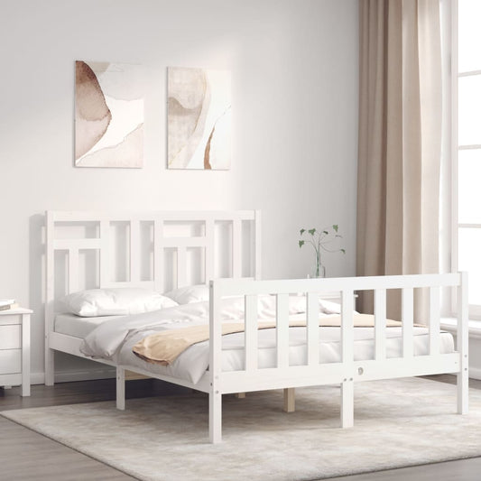 Estrutura de cama com cabeceira 140x190cm madeira maciça branco