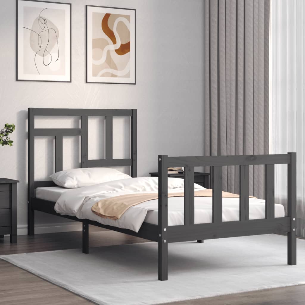 Estrutura de cama com cabeceira 90x200 cm madeira maciça cinza