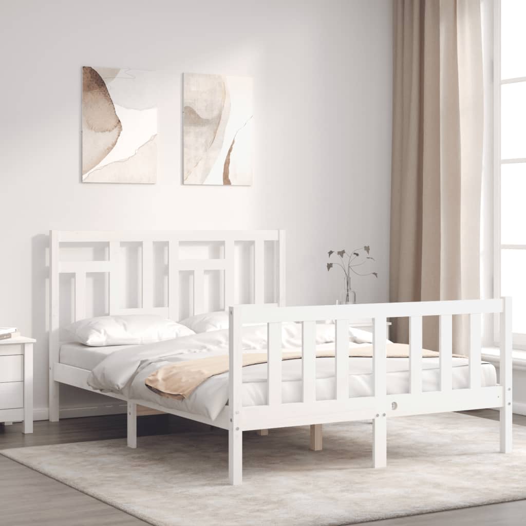 Estrutura de cama com cabeceira 120x200cm madeira maciça branco