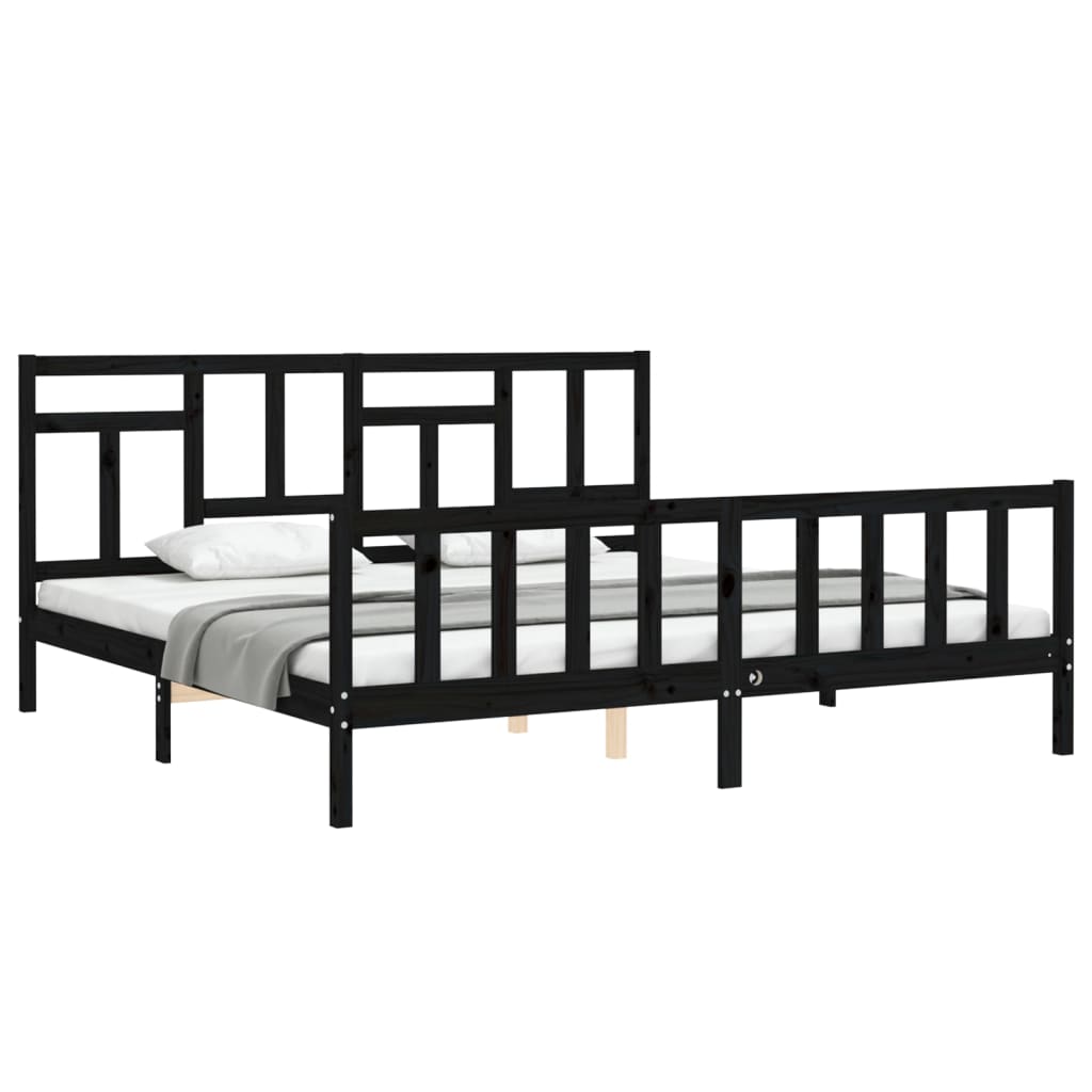 Estrutura de cama com cabeceira 200x200 cm madeira maciça preto