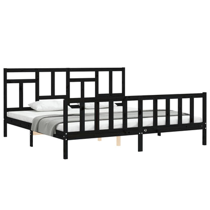 Estrutura de cama com cabeceira 200x200 cm madeira maciça preto