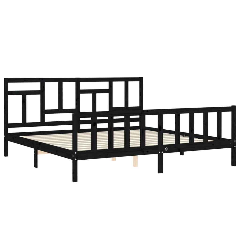 Estrutura de cama com cabeceira 200x200 cm madeira maciça preto