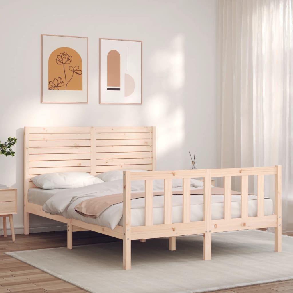 Estrutura de cama com cabeceira 140x190 cm madeira maciça