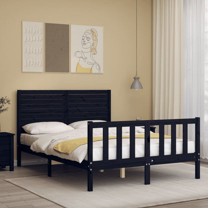 Estrutura de cama com cabeceira 140x190 cm madeira maciça preto