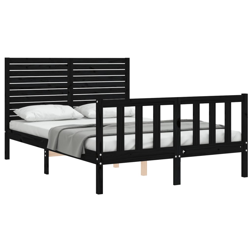 Estrutura de cama com cabeceira 140x190 cm madeira maciça preto