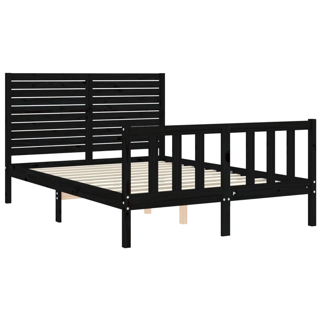 Estrutura de cama com cabeceira 140x190 cm madeira maciça preto