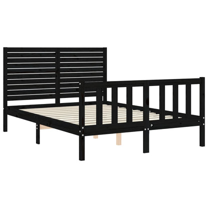 Estrutura de cama com cabeceira 140x190 cm madeira maciça preto