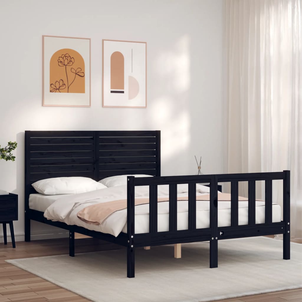 Estrutura de cama com cabeceira 140x190 cm madeira maciça preto