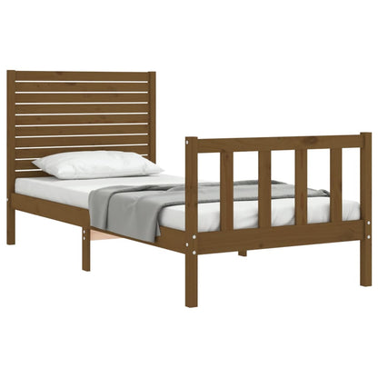 Estrutura cama cabeceira 90x200 cm madeira maciça castanho-mel