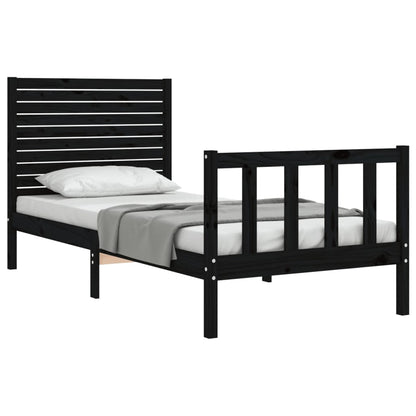 Estrutura de cama com cabeceira 90x200 cm madeira maciça preto