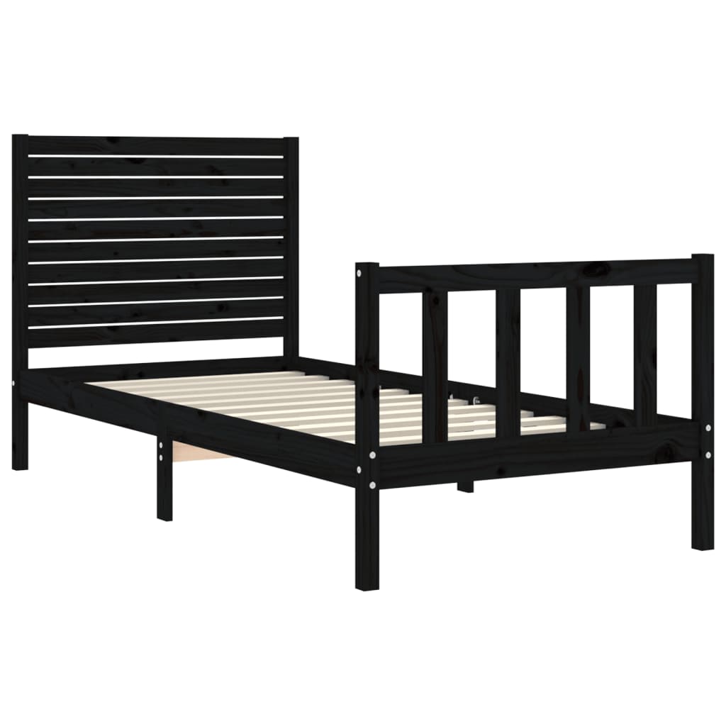 Estrutura de cama com cabeceira 90x200 cm madeira maciça preto