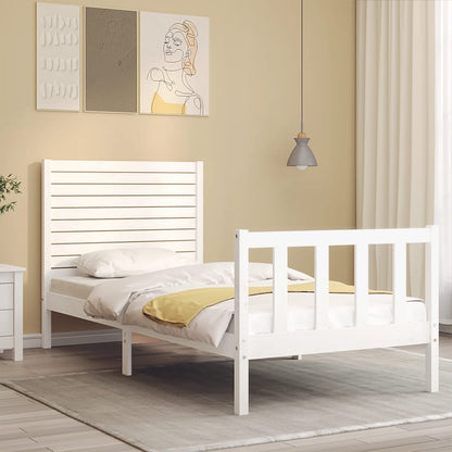 Estrutura de cama com cabeceira 100x200cm madeira maciça branco