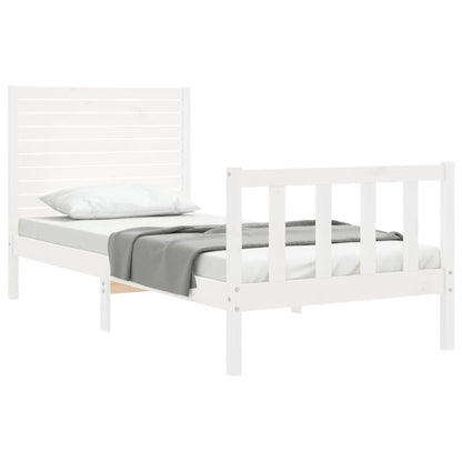 Estrutura de cama com cabeceira 100x200cm madeira maciça branco