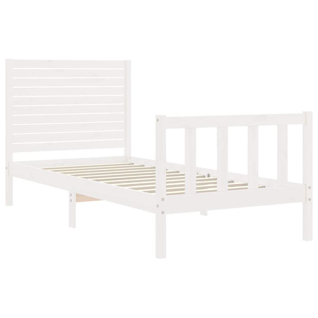 Estrutura de cama com cabeceira 100x200cm madeira maciça branco