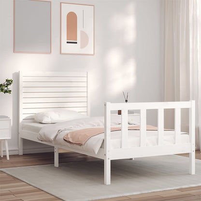 Estrutura de cama com cabeceira 100x200cm madeira maciça branco