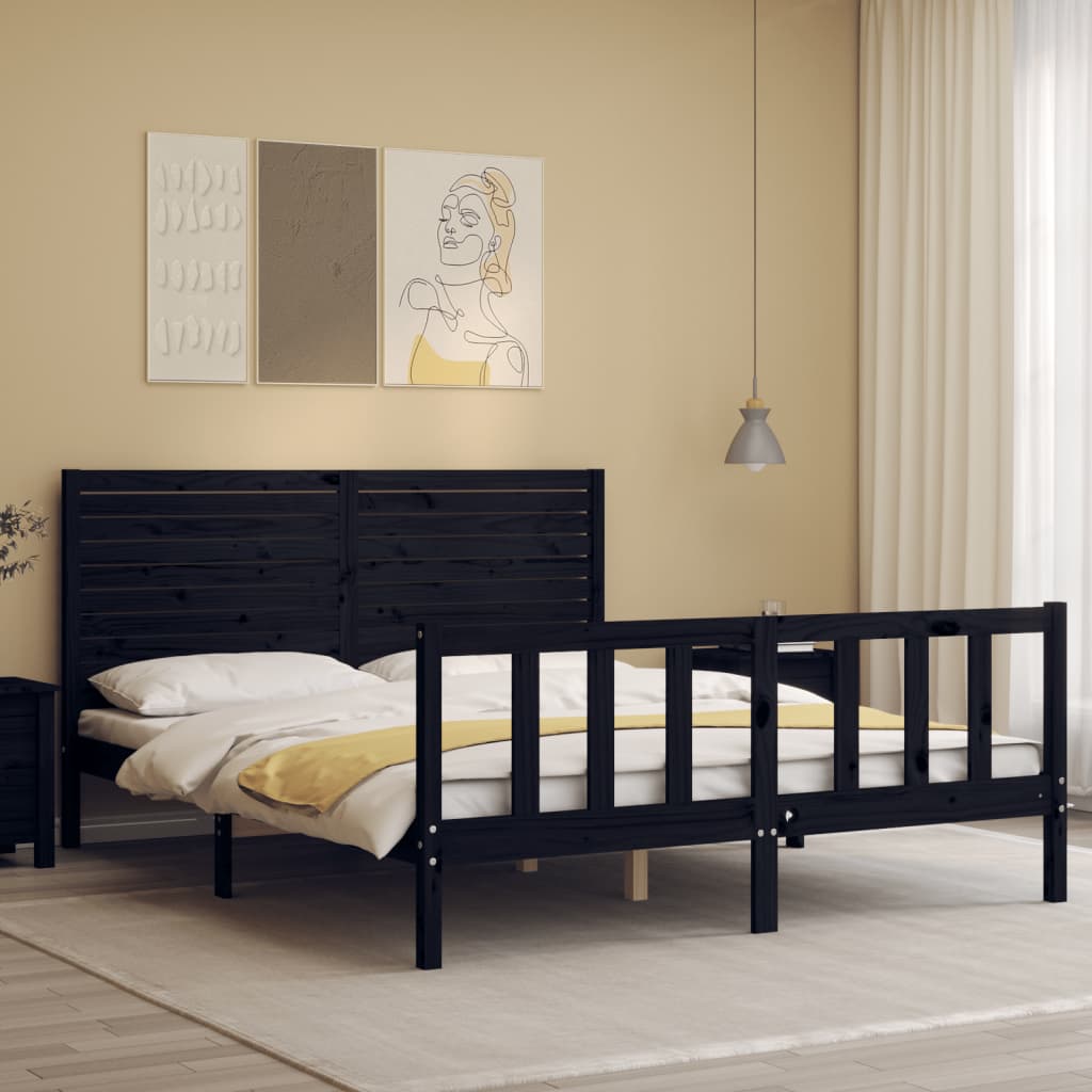 Estrutura de cama King Size com cabeceira madeira maciça preto