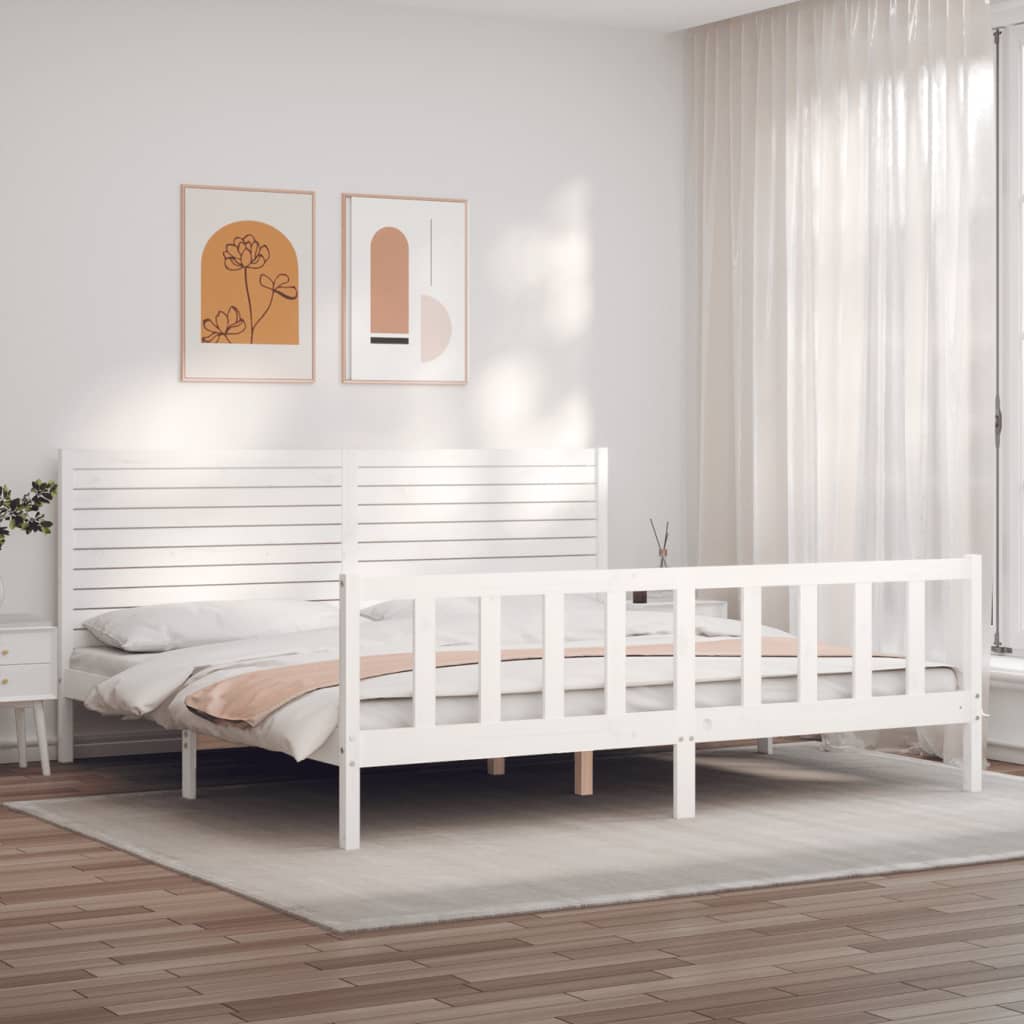 Estrutura cama Super King Size c/ cabeceira madeira branco