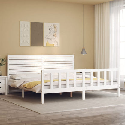 Estrutura de cama com cabeceira 200x200cm madeira maciça branco