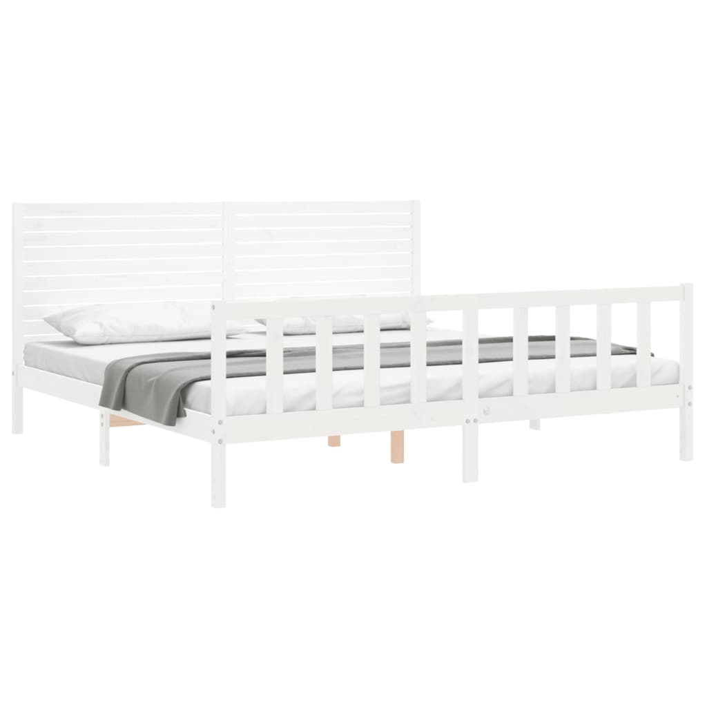 Estrutura de cama com cabeceira 200x200cm madeira maciça branco