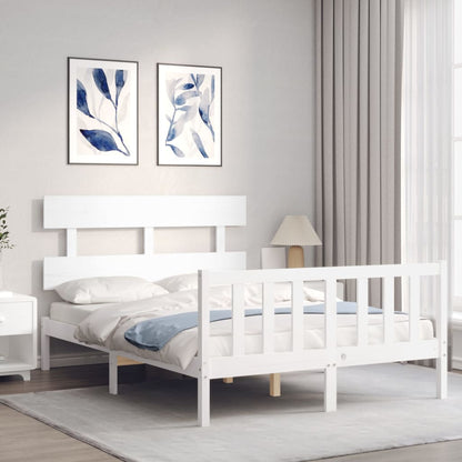 Estrutura de cama com cabeceira 140x190cm madeira maciça branco