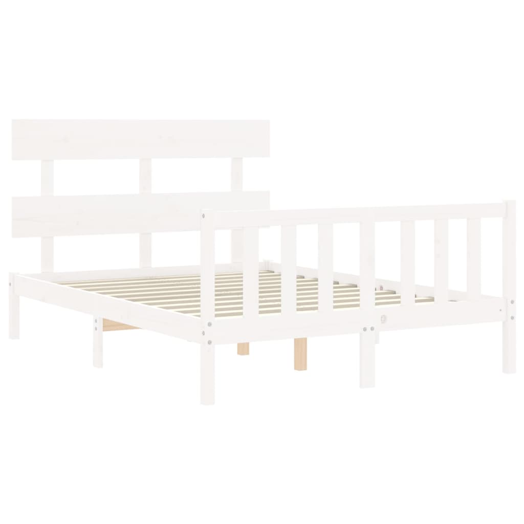 Estrutura de cama com cabeceira 140x190cm madeira maciça branco