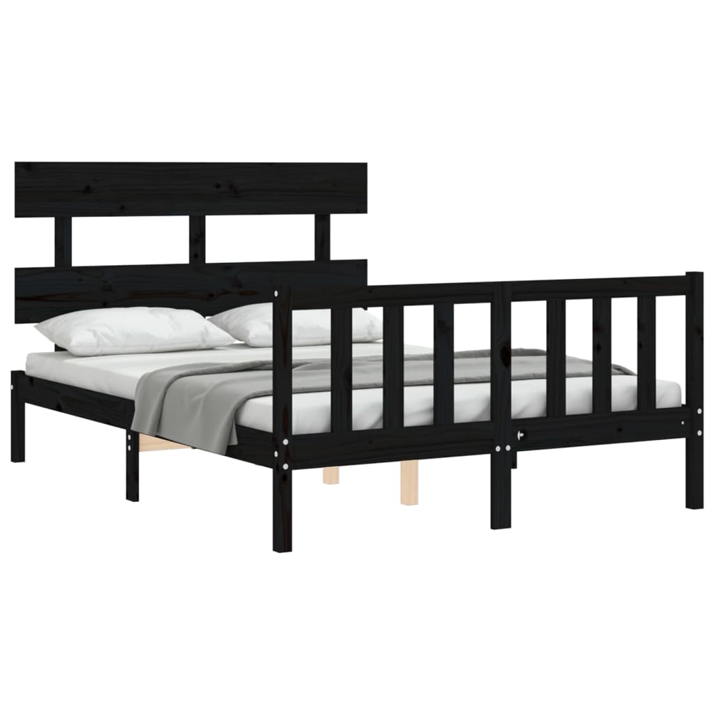 Estrutura de cama com cabeceira 140x190 cm madeira maciça preto