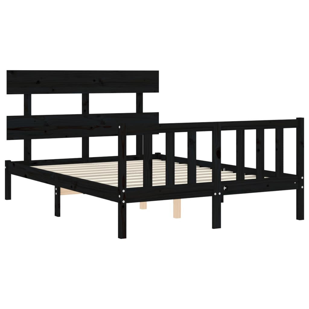 Estrutura de cama com cabeceira 140x190 cm madeira maciça preto