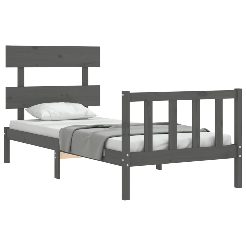 Estrutura de cama com cabeceira 90x200 cm madeira maciça cinza