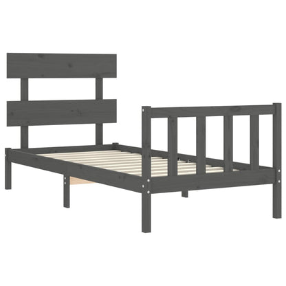 Estrutura de cama com cabeceira 90x200 cm madeira maciça cinza