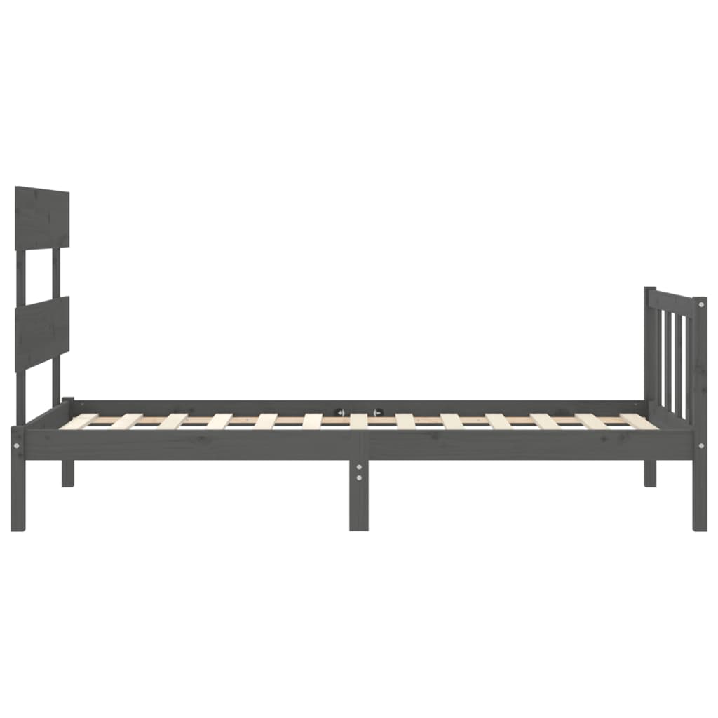 Estrutura de cama com cabeceira 90x200 cm madeira maciça cinza