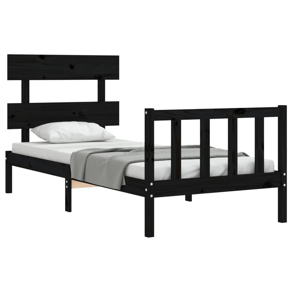 Estrutura de cama com cabeceira 90x200 cm madeira maciça preto