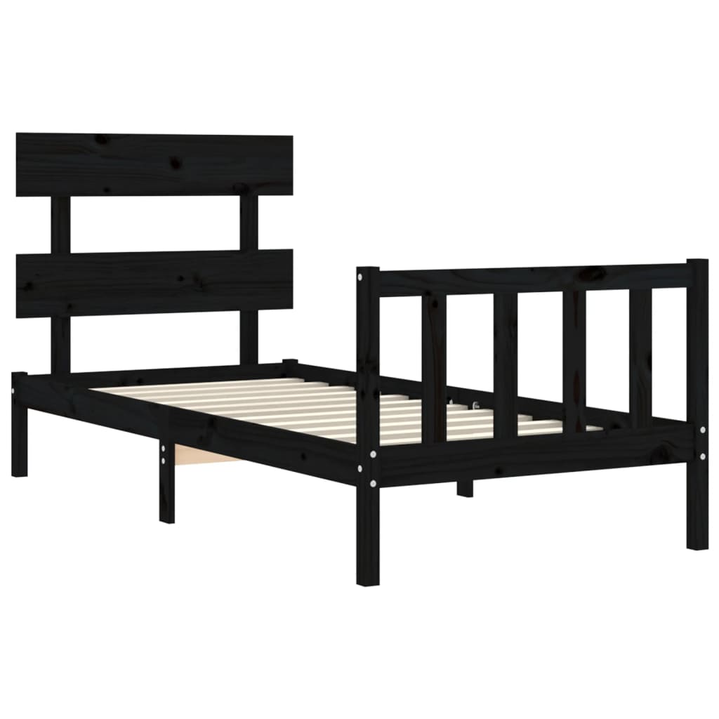 Estrutura de cama com cabeceira 90x200 cm madeira maciça preto