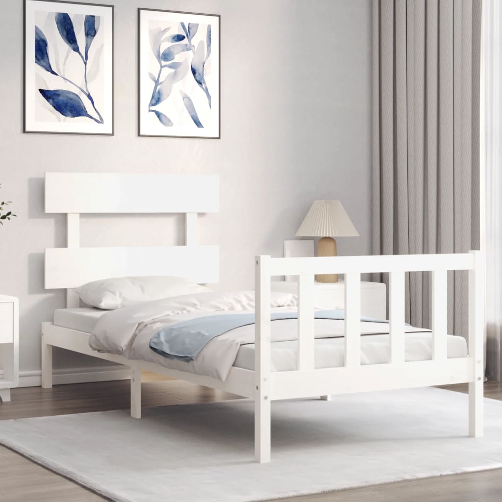 Estrutura de cama com cabeceira 100x200cm madeira maciça branco