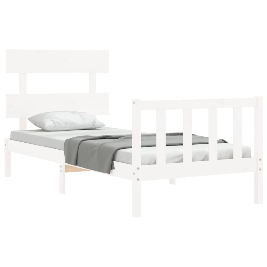 Estrutura de cama com cabeceira 100x200cm madeira maciça branco