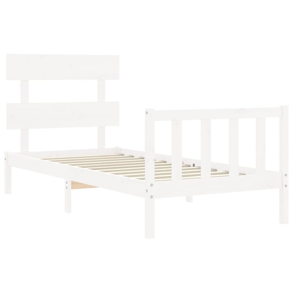 Estrutura de cama com cabeceira 100x200cm madeira maciça branco