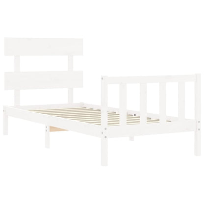 Estrutura de cama com cabeceira 100x200cm madeira maciça branco